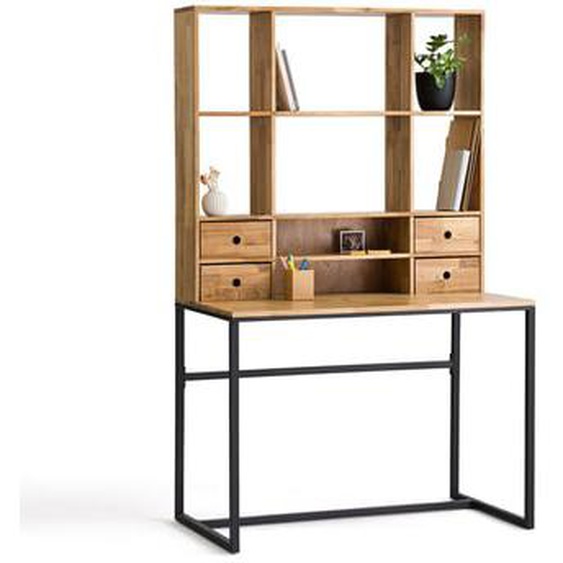 Bureau chêne et métal acier, avec réhausse, Hiba