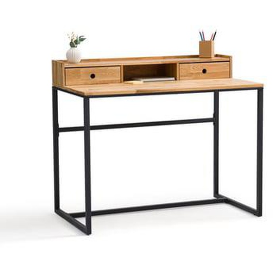 Bureau chêne et métal, avec petite réhausse, Hiba