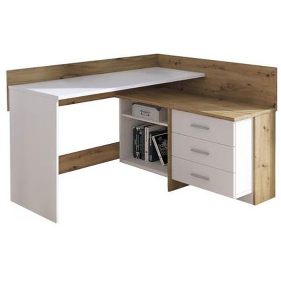 Bureau Dabdelhami,  130x112h82 cm, Blanc et nœuds de chêne clair