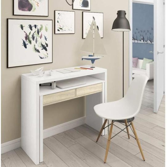 Bureau Damodi, 99x36h88 cm, Blanc et Chêne