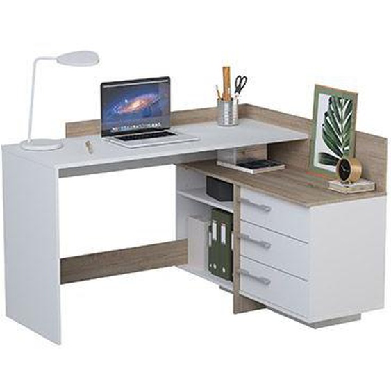 Bureau Dangle 3 Tiroirs Décor Chêne Brossé Et Blanc Mat