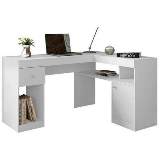 Bureau dAngle Blanc Caisson et Rangements - L 137.2 x l 111.6 x H 75.5 cm