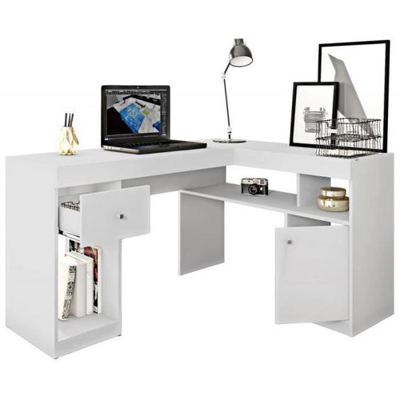 Bureau dAngle Blanc avec Caisson et Rangements L 137.2 H 75.5 P 111.6 cm - L 137.2 x l 111.6 x H 75.5 cm