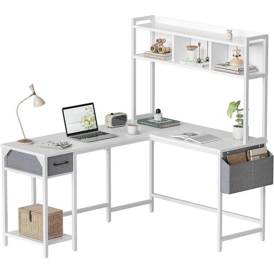 Bureau Dangle En Forme De L Avec Écurie, Bureau À Domicile, Table De Jeu Avec Étagères, Économie Despace Blanc De-Y-Zjdlbc-W-Fba