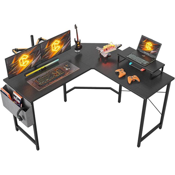 Bureau Dangle Gaming En Forme L - 120 * 120 Cm Ordinateur Gamer Informatique Avec Tiroir Support Décran, Crochet Casque, Table Pour Jouer, Travail, Domicile Noir