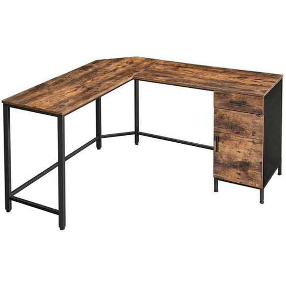 Bureau Dangle Table En Forme De L Avec Placard De Rangement Et Tiroir Peu Encombrant Montage Facile Cadre En Acier Style Industriel Marron Rustique Et Noir Helloshop26 12_0001331