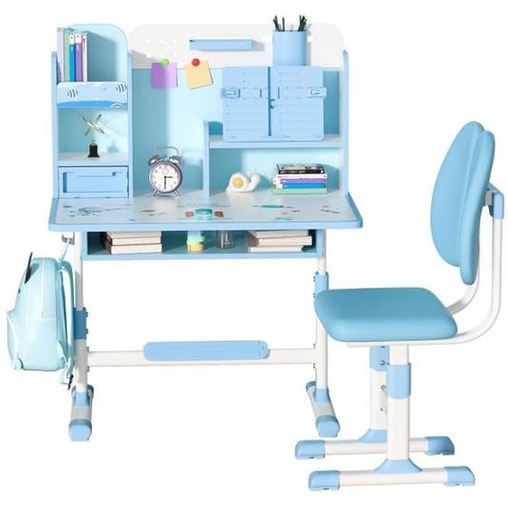 Bureau de Enfant avec Chaise - Ensemble bureau et chaise pour enfants - FLASIDU - Réglable en hauteur- 3-18ans -115*80*50cm-Bleu