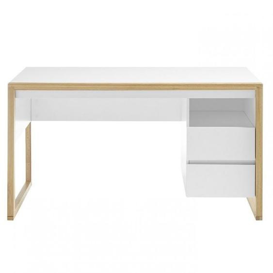 Bureau design FELIX 2 tiroirs blanc structure mélaminé chêne