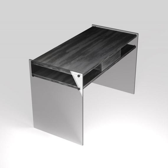 Bureau design VERONA 1 tiroir 2 casiers piétement verre fumé plateau noir