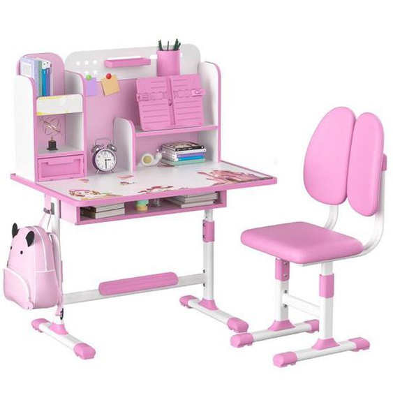 Bureau détude pour enfants avec chaise - CREMLANK - Ensemble Bureau et Chaise pour Enfant, Hauteur Réglable,ROSE,3-18