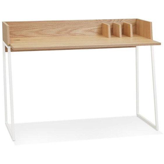 Bureau droit design SALMON en bois finition naturelle et métal blanc