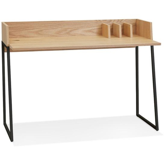 Bureau droit design SALMON en bois finition naturelle et métal noir