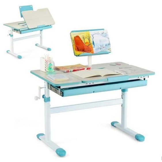 Bureau Enfant - DREAMADE - Hauteur Réglable - Plateau Inclinable 0-60° - Support de Lecture - Charge 80KG - 3-12 Ans - Bleu