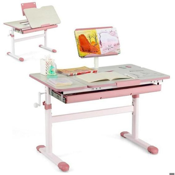 Bureau Enfant - DREAMADE - Hauteur Réglable - Plateau Inclinable 0-60° - Support de Lecture - Charge 80KG - 3-12 Ans - Rose