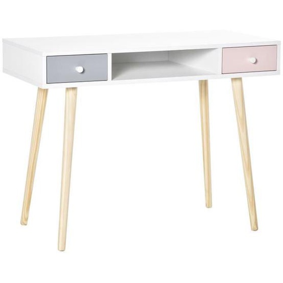 Bureau enfant - HOMCOM - Style scandinave - Tiroir et rangement - MDF et pin - Blanc gris et rose