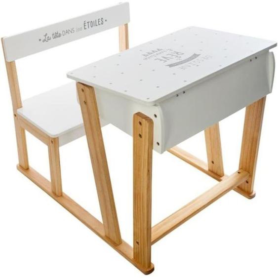 Bureau Enfant Pupitre Ecriture 63cm Blanc & Naturel - PARIS PRIX - Bois - Panneaux de particules - Adulte