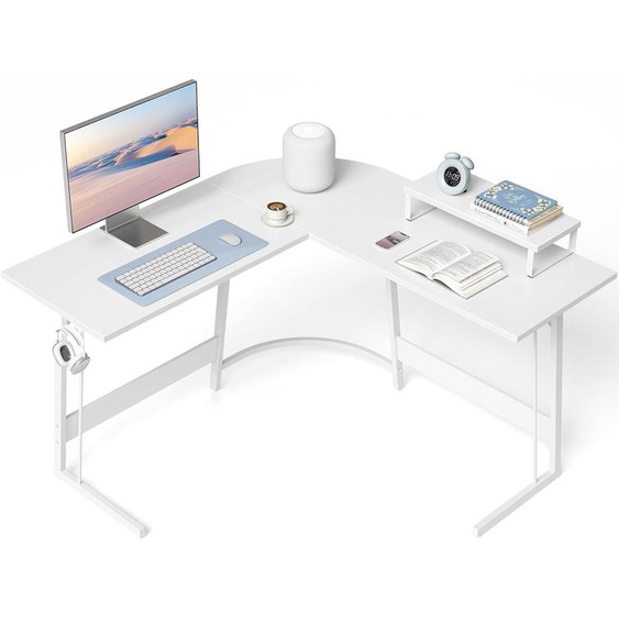 Bureau Gaming Angle 120x120cm, Bureau Dangle Avec Support Décran, Bureau Gamer En Forme De L, Table Gaming Pour Jouer, Etudier Et Travailler, Blanc