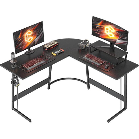 Bureau Gaming Angle 120x120cm, Bureau Dangle Avec Support Décran, Bureau Gamer En Forme De L, Table Gaming Pour Jouer, Etudier Et Travailler, Noir