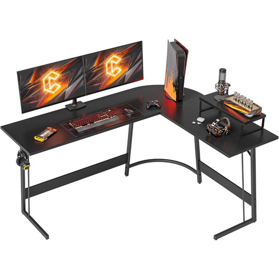 Bureau Gaming Angle 150x120cm, Bureau Dangle Avec Support Décran, Bureau Gamer En Forme De L, Table Gaming Pour Jouer, Etudier Et Travailler, Noir