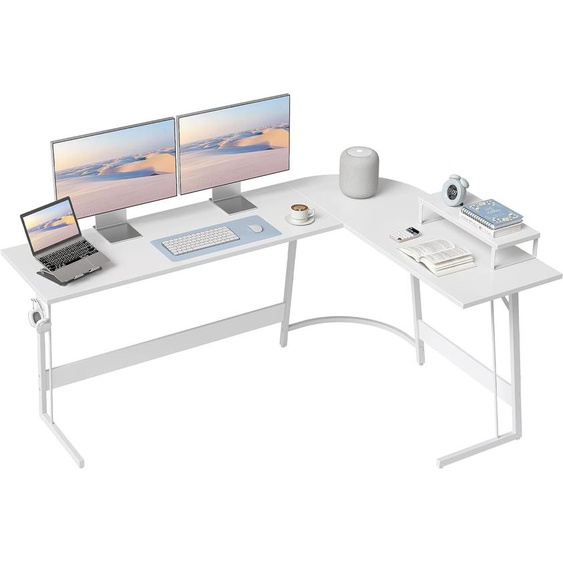 Bureau Gaming Angle 170x120cm, Bureau Dangle Avec Support Décran, Bureau Gamer En Forme De L, Table Gaming Pour Jouer, Etudier Et Travailler, Blanc