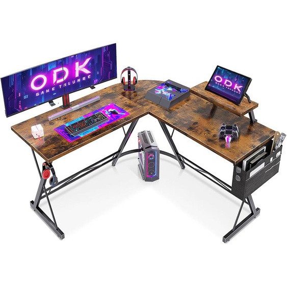 Bureau Gaming Avec Support Pour Moniteur,Bureau Dangle Gaming En L Pour Gamer Brun Vintage 127x127cm