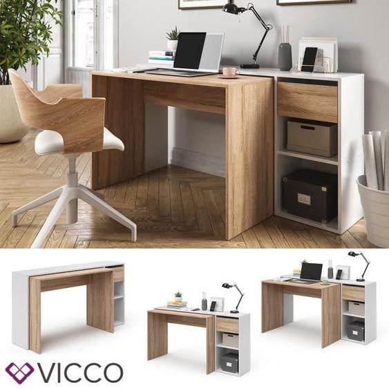 Bureau informatique VICCO Ben - Extensible - Table de travail - Blanc/Sonoma