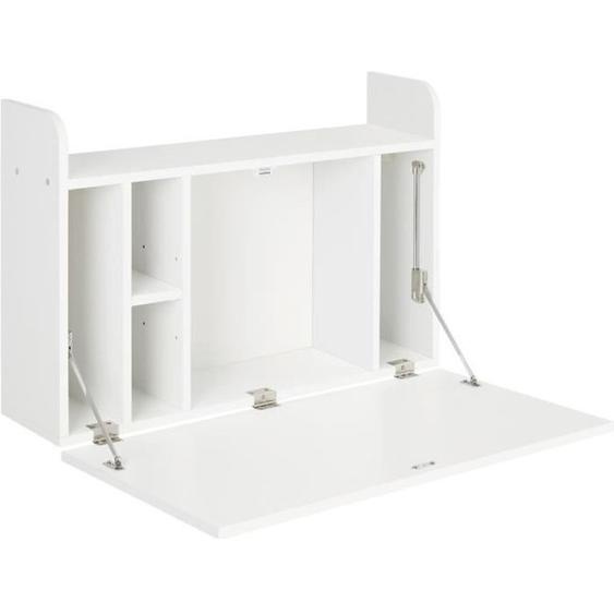 Bureau mural pliable - table murale rabattable - 5 niches, étagère - panneaux particules blanc 77x20x41cm Blanc