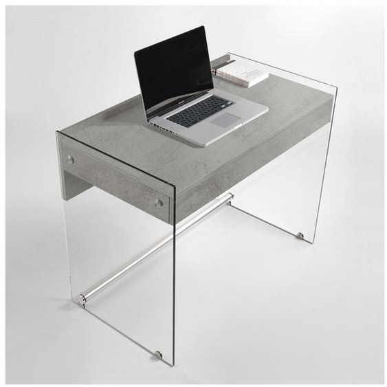 Bureau MYDESK en verre clair coloris ciment