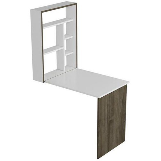 Bureau poste de travail table mural greve rabattable avec etagere integree 82 x 62 x 16 cm blanc / effet noyer