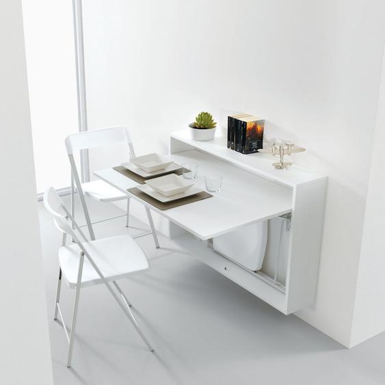 Bureau/Table Extensible mural blanc opaque avec 3 chaises intégrées blanche