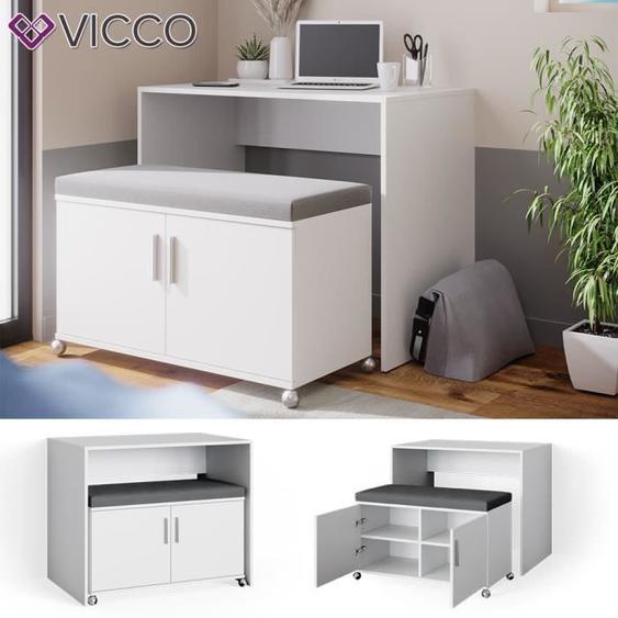 Bureau VICCO Flona - Table de bureau et banc capitonné - Blanc - Contemporain - Design