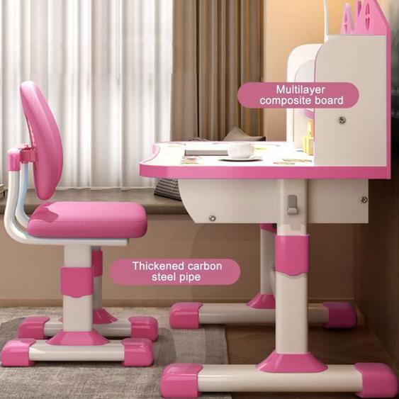 Bureaux étude pour enfant,avec chaise et étagère à livres rose