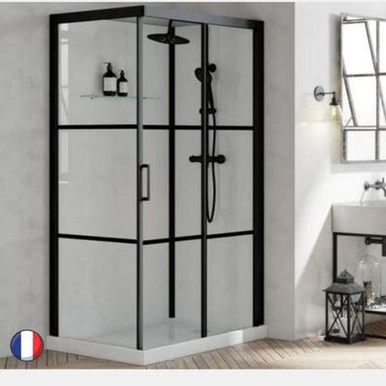 Cabine de douche Brooklyn 90 X 90 Carré porte coulissante Noir