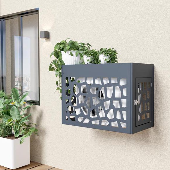 Cache clim / pompe à chaleur en aluminium ajouré - Avec porte daccès - Anthracite - KAZOMA