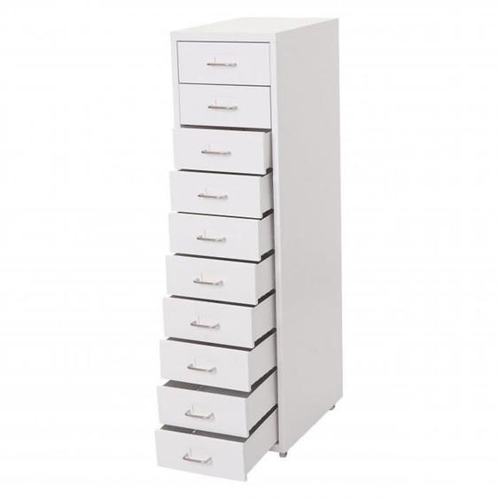 Caisson à roulettes Boston T851 - Armoire à tiroirs en acier - 110x28x41cm - 10 tiroirs - Blanc