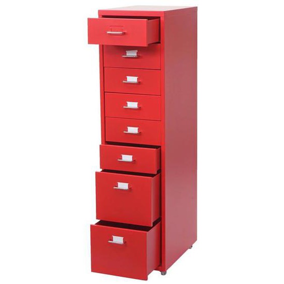 Caisson à tiroirs sur roulettes rangement bureau 8 tiroirs 110 par 28 par 41 en acier rouge