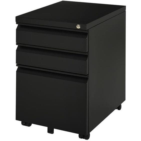 Caisson de Bureau HOMCOM - Rangement sur Roulettes 3 Tiroirs Verrouillables - Noir