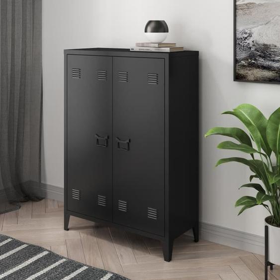 Caisson de bureau métallique Oripää à 2 portes 110 x 75 x 33 cm noir mat