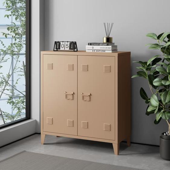 Caisson de bureau métallique Oripää à 2 portes 90 x 80 x 33 cm marron clair mat