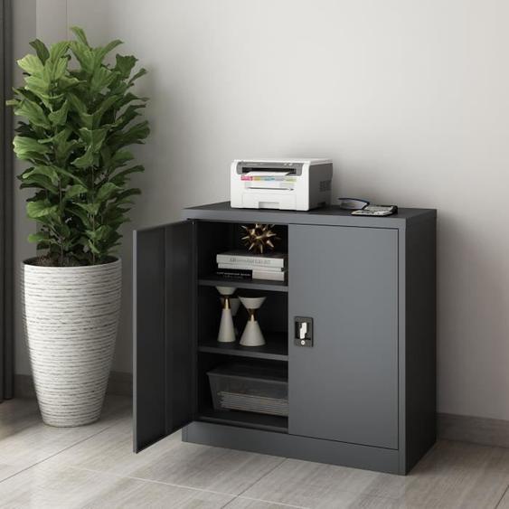 Caisson de bureau Molise verrouillable à 2 portes 90 x 40 x 90 cm gris foncé