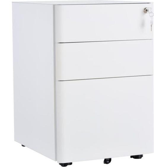 Caisson de bureau sur roulettes 3 tiroirs HOMCOM - Acier blanc