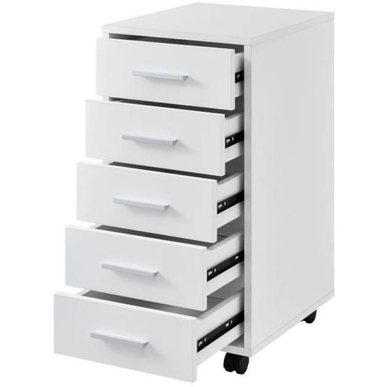 Caisson mobile avec 5 tiroirs en MDF blanc - Meuble de bureau