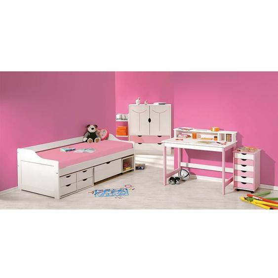 Caisson Swithome Spinéa pin Rose/Blanc - Meuble de bureau - 3 tiroirs - Bois massif - L 36 x 40 x 65 cm