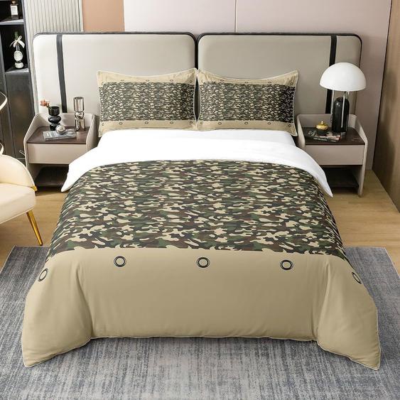 Camouflage 100% Coton Enfants Camouflage Literie Set Garçon Style Militaire Parure De Lit Rond Imprimé Ensemble De Lit De Chambre Vert Ensemble De Literie,Housse De Couette 135x200cm