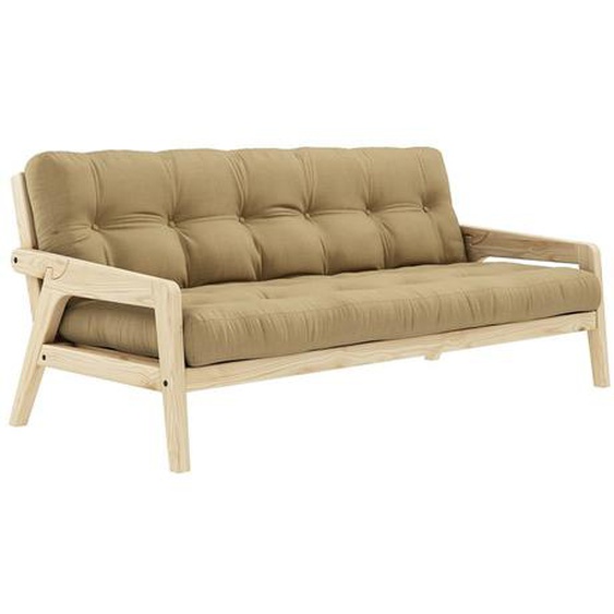 Canapé convertible futon GRAB pin naturel coloris beige blé couchage 130 cm.