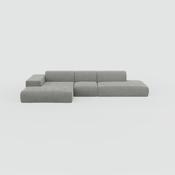 Canapé dangle - Gris Cendre, design arrondi, canapé en L ou angle, confortable avec méridienne ou coin - 385 x 72 x 168 cm, modulable