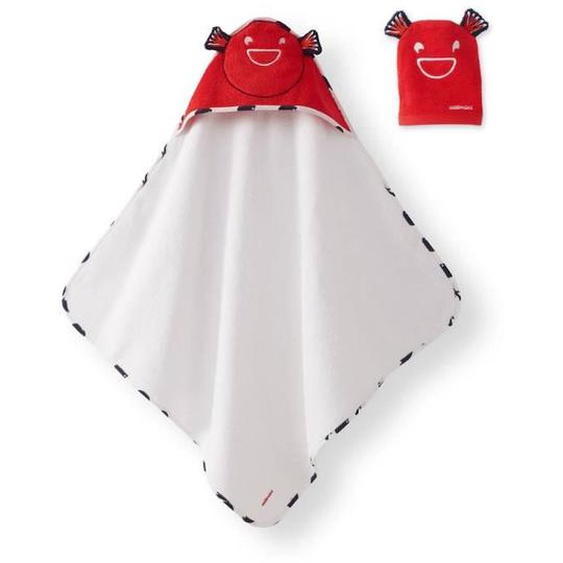 Cape De Bain Bébé Catimini Créative Côtier - 100% Coton - Blanc Et Rouge - 80x80 Cm + Gant De Toilette 15x21 Cm Blanc