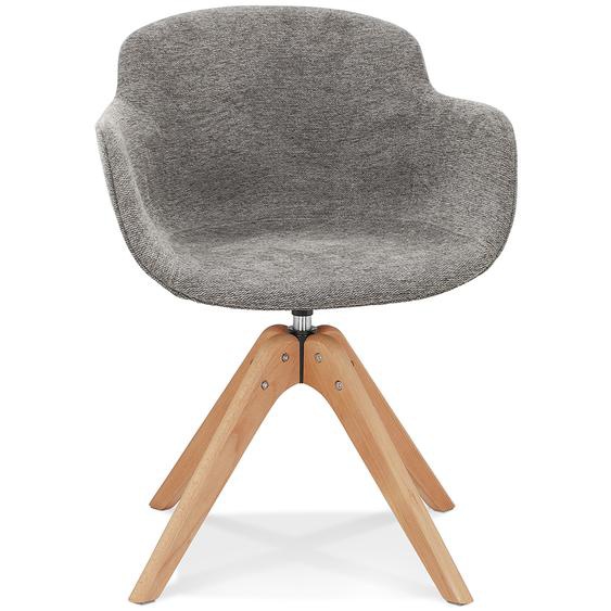 Chaise avec accoudoirs PINA en tissu gris foncé et pieds en bois naturel