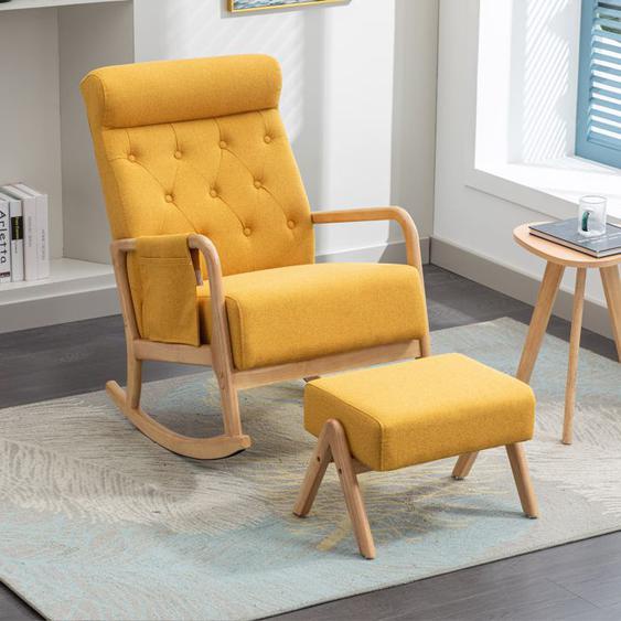 Chaise avec repose-pieds, chaise à bascule avec accoudoirs, chaise de salon, chaise de loisirs, chaise de chambre jaune