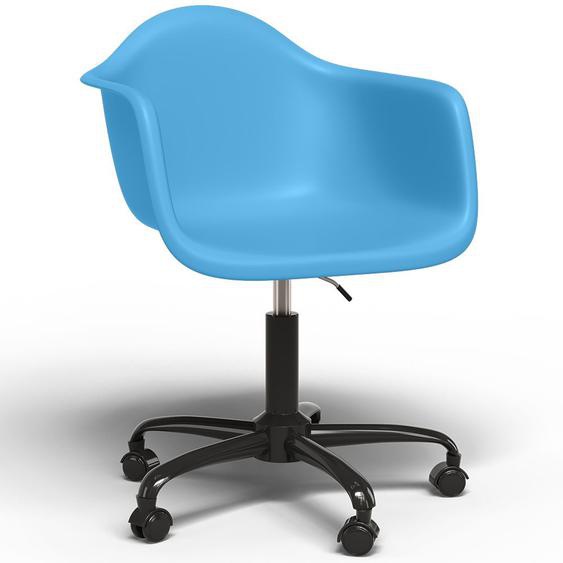 Chaise De Bureau Avec Accoudoirs - Chaise De Bureau Avec Roulettes - Structure Noire Emery Bleu